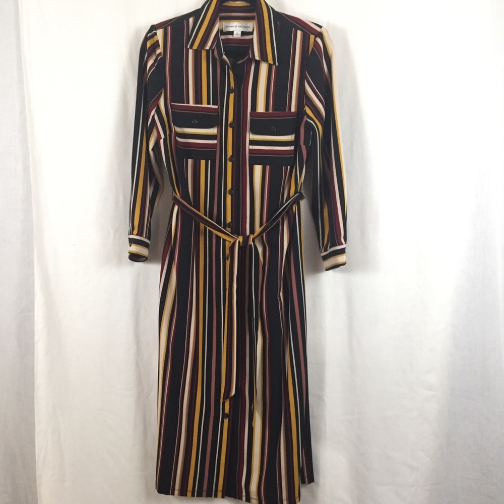 Emma & Michelle L/S Striped Belted Shirtdress NWOT